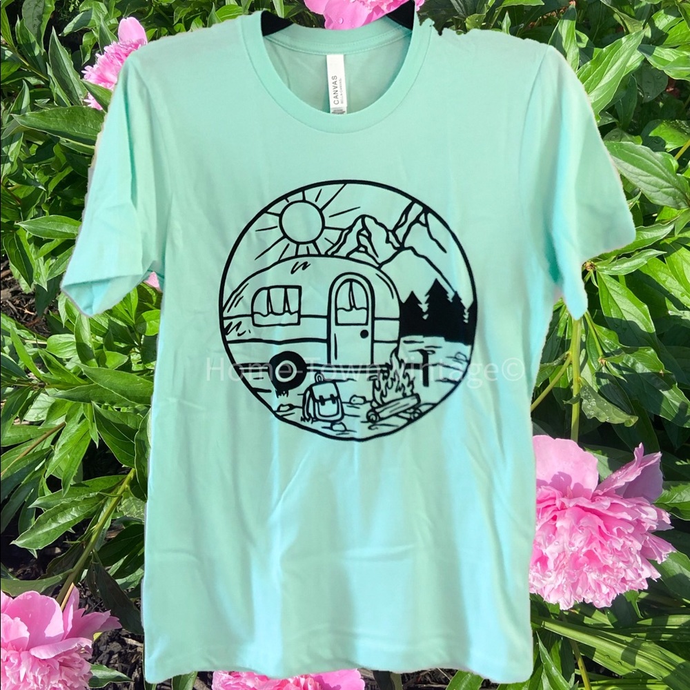 Mint Camping Shirt on Bella Canvas size S